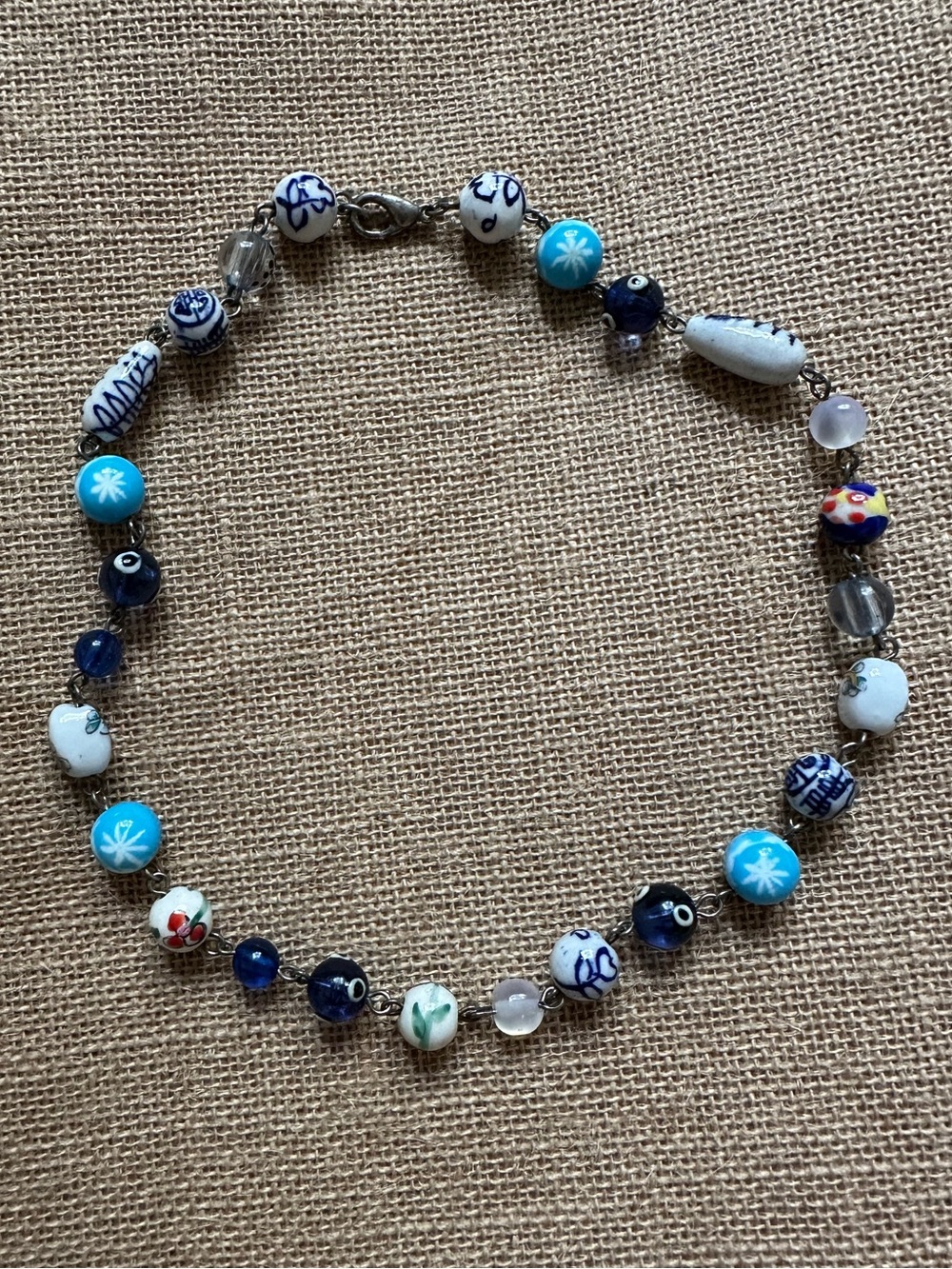 Beaded Necklace Blue Tones